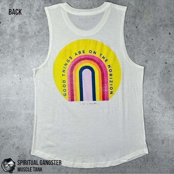 SPIRITUAL GANGSTER GOOD THINGS HORIZON RAINBOW GRAPHIC MUSCLE TANK WHITE SMALL - Picture 10 of 13